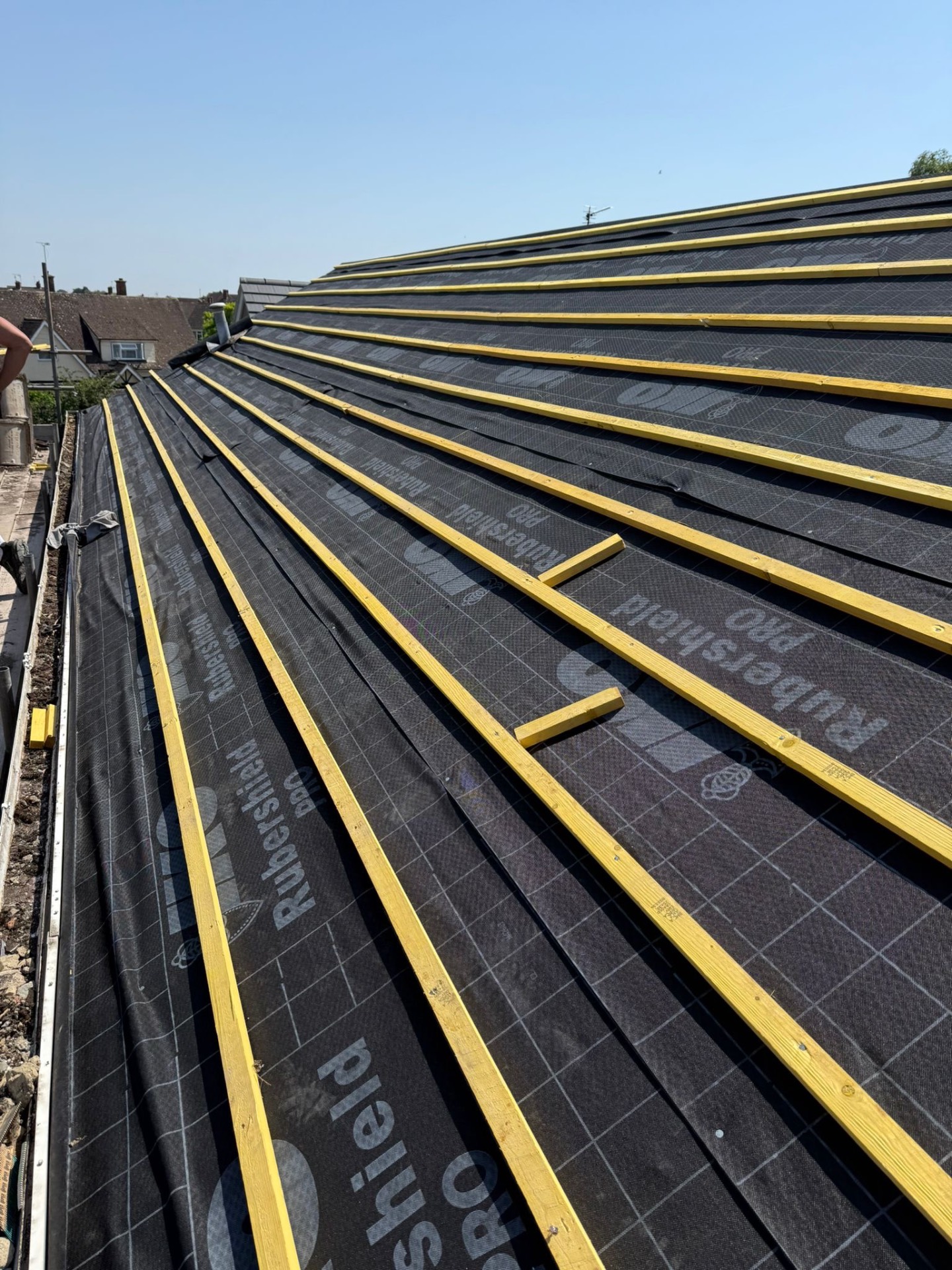 Rubershield underlay and treated battens running the full pitch of a re-roof
